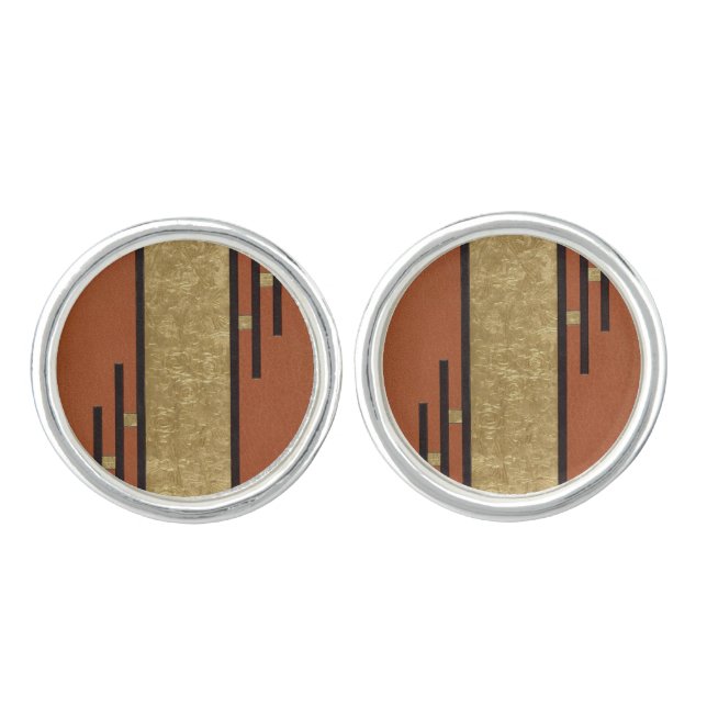 Art Deco In Gold And Tan Cufflinks (Front)