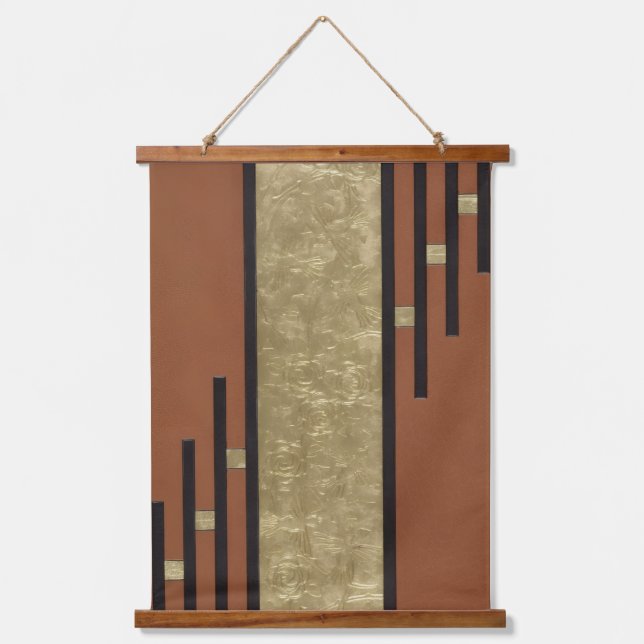 Art Deco In Gold And Tan Hanging Tapestry (Front)