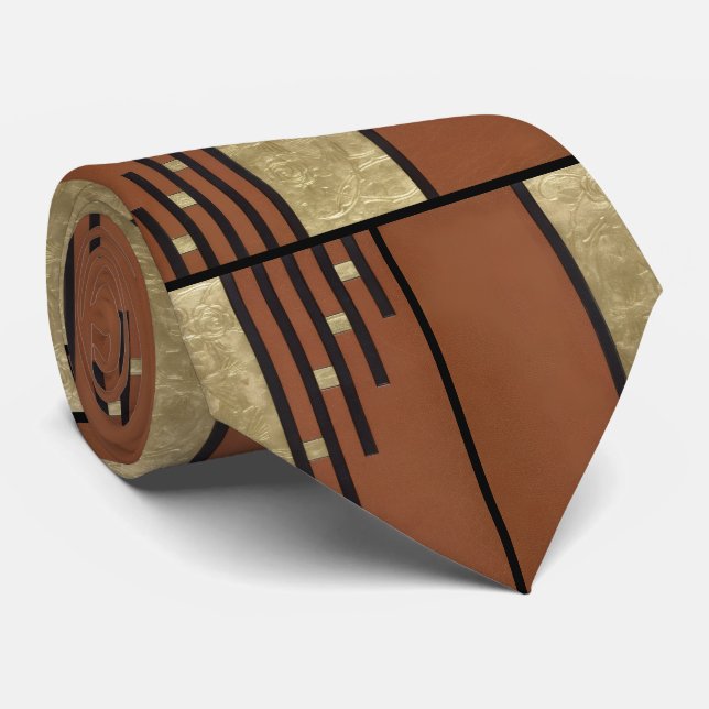 Art Deco In Gold And Tan Neck Tie (Rolled)