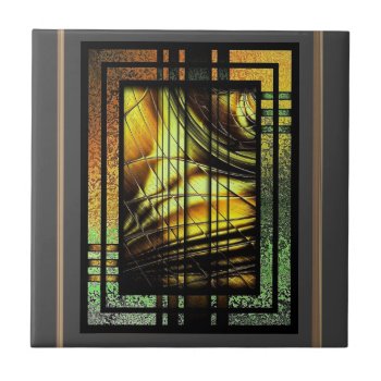 Art Deco In Green And Gold Ceramic Tile by InspirationalArt at Zazzle