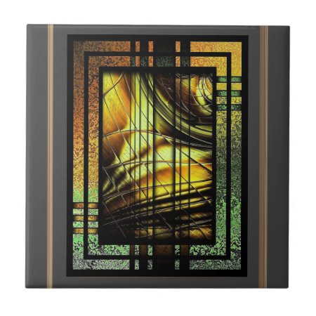 Art Deco In Green And Gold Ceramic Tile