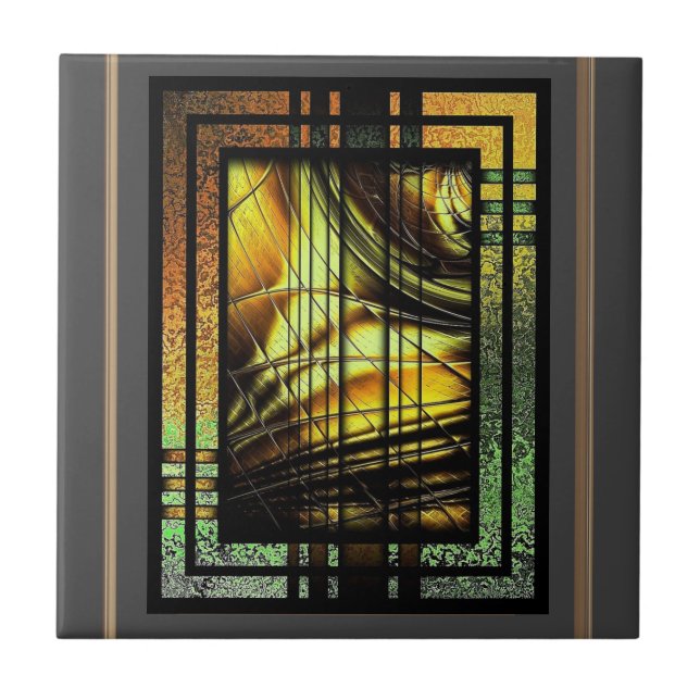 Art Deco In Green And Gold Ceramic Tile (Front)