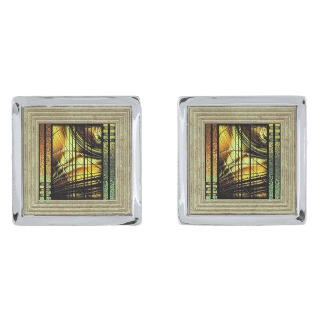 Art Deco In Green And Gold Cufflinks (Front)
