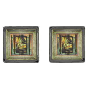 Art Deco In Green And Gold Cufflinks