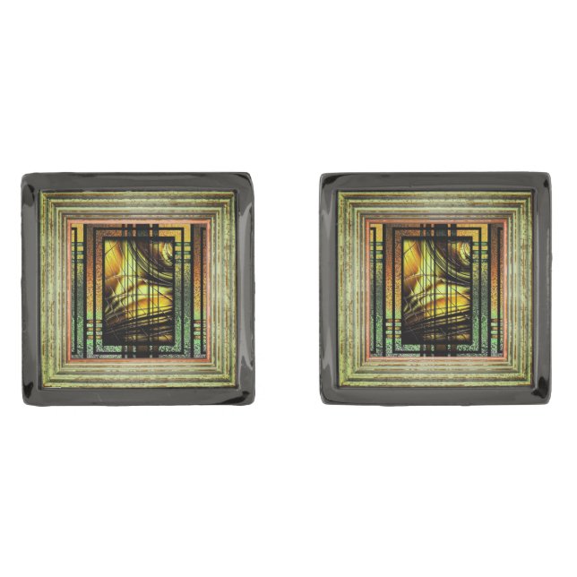 Art Deco In Green And Gold  Cufflinks (Front)