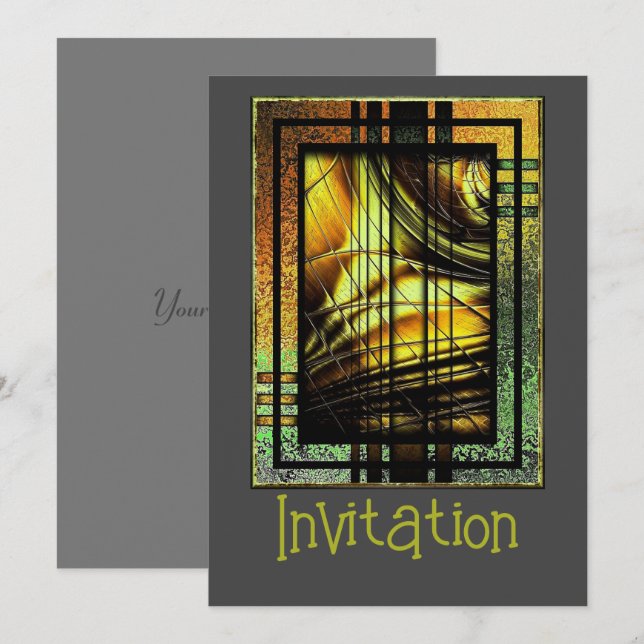 Art Deco In Green And Gold Invitation (Front/Back)