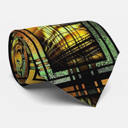 Art Deco In Green And Gold Neck Tie