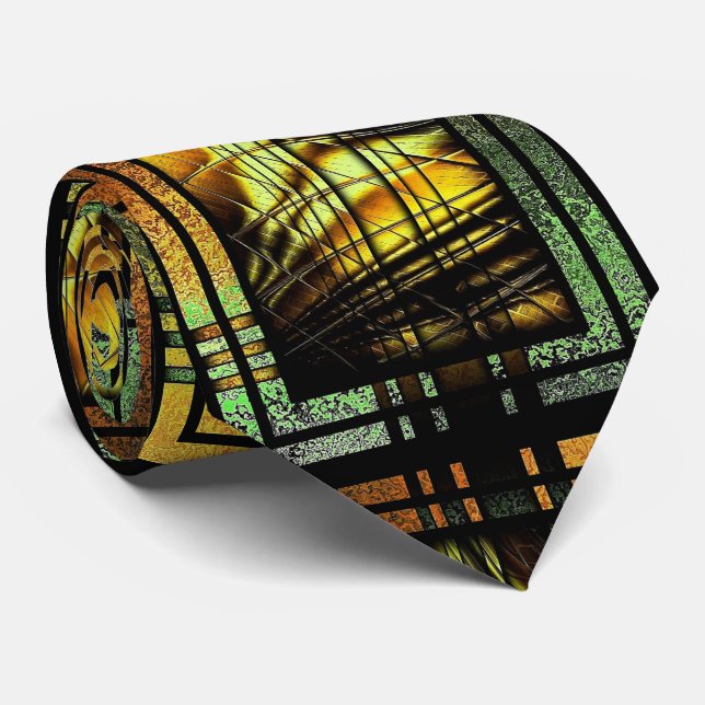 Art Deco In Green And Gold Neck Tie (Rolled)