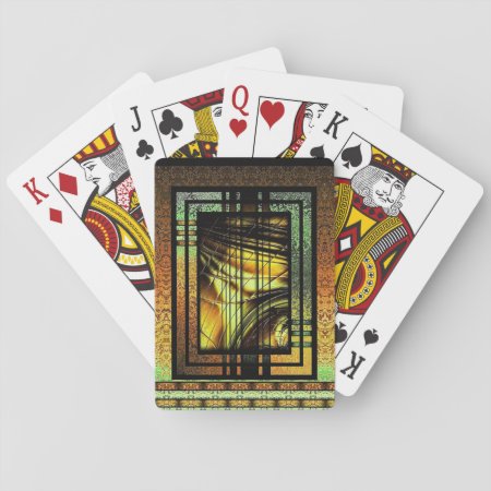 Art Deco In Green And Gold Playing Cards