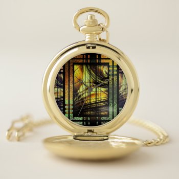 Art Deco In Green And Gold Pocket Watch by InspirationalArt at Zazzle
