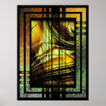 Art Deco In Green And Gold Poster<br><div class="desc">art deco style digital design in honey golds,  greens,   golden brown,  and black.</div>