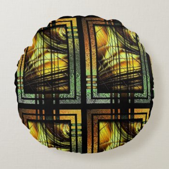 Art Deco In Green And Gold Round Cushion by InspirationalArt at Zazzle
