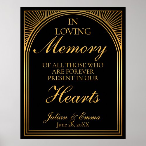 Art Deco In loving Memory black and gold Poster