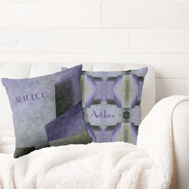 Art Deco in Purple and Green Chic Throw Pillow (Creator Uploaded)