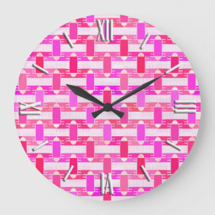 Art Deco industrial chic - pink, fuchsia, orchid Large Clock