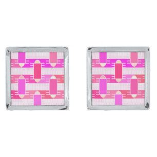 Art Deco industrial chic - pink, fuchsia, orchid Silver Cufflinks