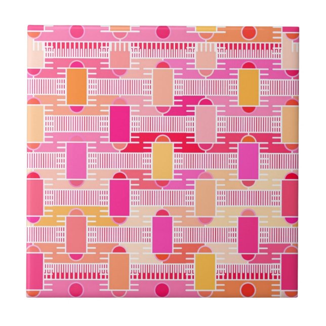 Art Deco industrial chic - pink, peach, gold Ceramic Tile (Front)