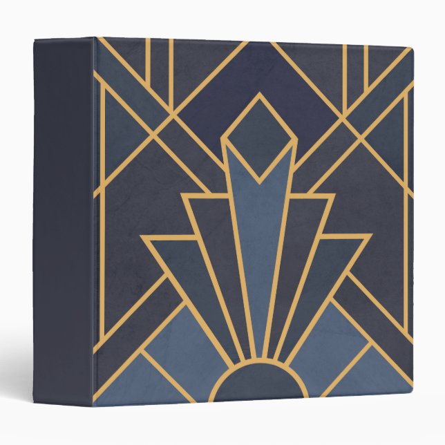 Art Deco inspiration in blue and gold 3 Ring Binder (Front/Spine)