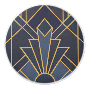 Art Deco inspiration in blue and gold Ceramic Knob