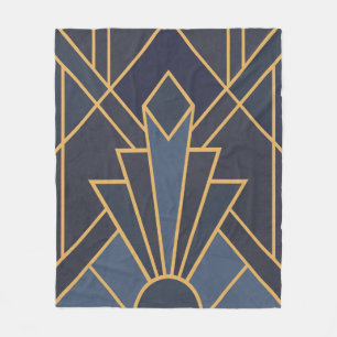 Art Deco inspiration in blue and gold Fleece Blanket