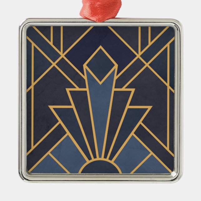 Art Deco inspiration in blue and gold Metal Ornament (Front)
