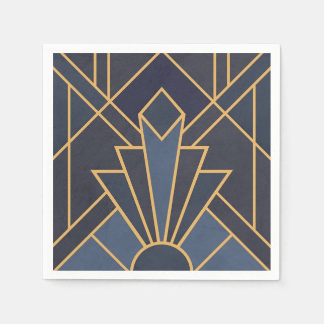Art Deco inspiration in blue and gold Napkins (Front)