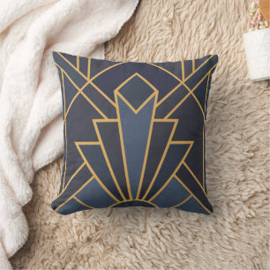 Art Deco inspiration in blue and gold Throw Pillow