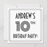 [ Thumbnail: Art Deco Inspired 10th Birthday Party, Custom Name Invitation ]