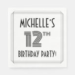 [ Thumbnail: Art Deco Inspired 12th Birthday Party, Custom Name Napkins ]