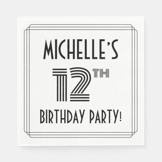 Art Deco Inspired 12th Birthday Party, Custom Name Napkins (Front)