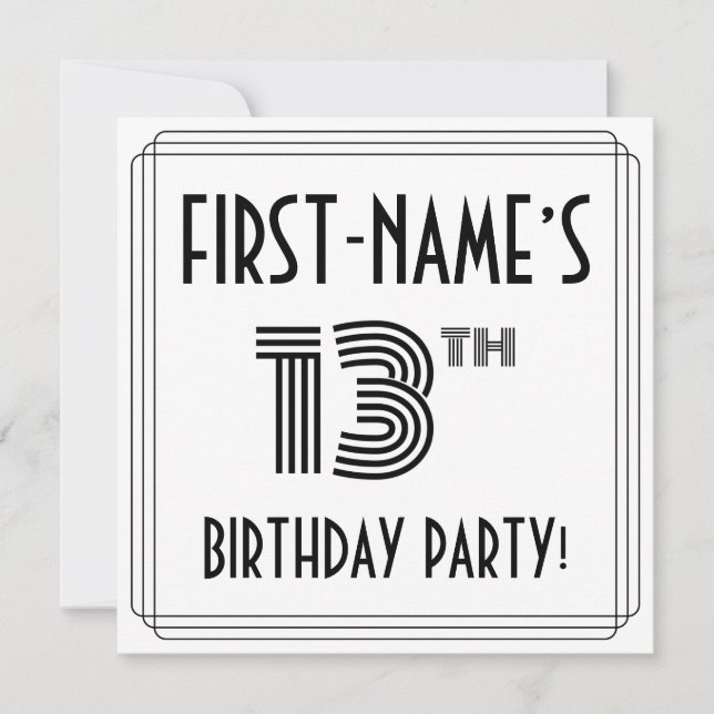 Art Deco Inspired 13th Birthday Party, Custom Name Invitation (Front)
