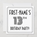 [ Thumbnail: Art Deco Inspired 13th Birthday Party, Custom Name Invitation ]