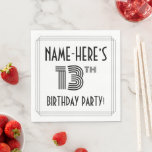 [ Thumbnail: Art Deco Inspired 13th Birthday Party, Custom Name Napkins ]