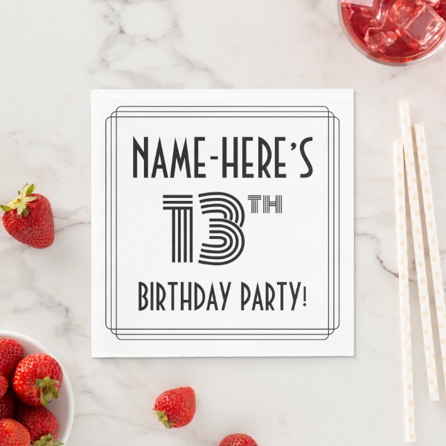 Art Deco Inspired 13th Birthday Party, Custom Name Napkins (Insitu)