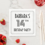 [ Thumbnail: Art Deco Inspired 14th Birthday Party, Custom Name Napkins ]