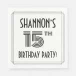 [ Thumbnail: Art Deco Inspired 15th Birthday Party, Custom Name Napkins ]
