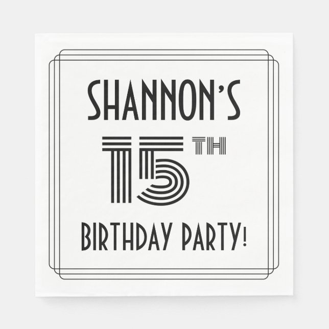 Art Deco Inspired 15th Birthday Party, Custom Name Napkins (Front)