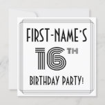 [ Thumbnail: Art Deco Inspired 16th Birthday Party, Custom Name Invitation ]