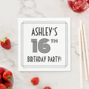 Art Deco Inspired 16th Birthday Party, Custom Name Napkins