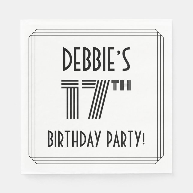 Art Deco Inspired 17th Birthday Party, Custom Name Napkins (Front)