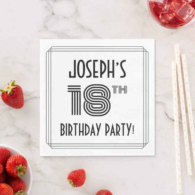 Art Deco Inspired 18th Birthday Party, Custom Name Napkins (Insitu)