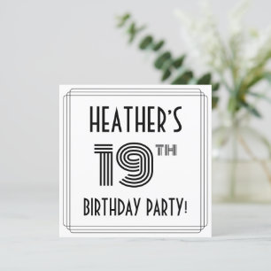 Art Deco Inspired 19th Birthday Party, Custom Name Invitation
