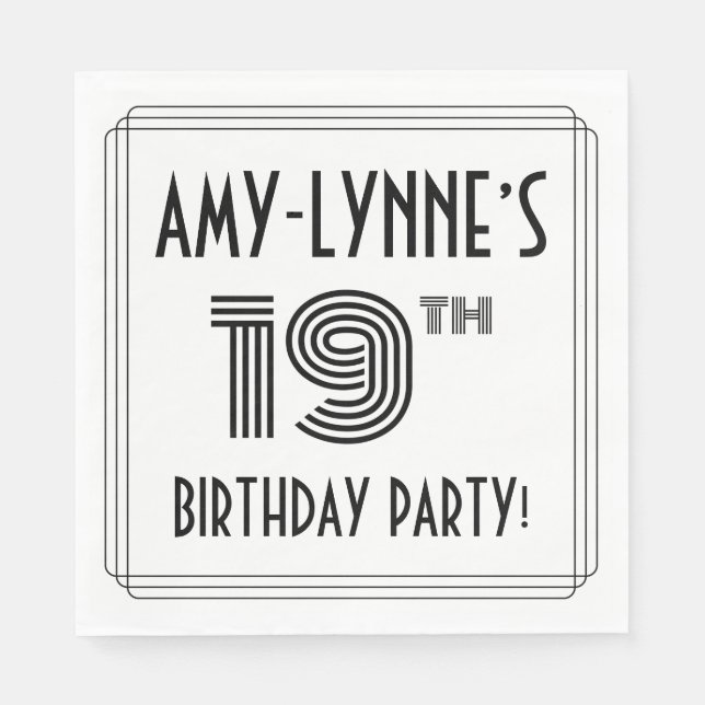 Art Deco Inspired 19th Birthday Party, Custom Name Napkins (Front)