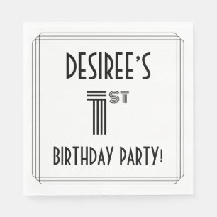 Art Deco Inspired 1st Birthday Party, Custom Name Napkins