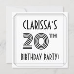 [ Thumbnail: Art Deco Inspired 20th Birthday Party, Custom Name Invitation ]