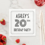 [ Thumbnail: Art Deco Inspired 20th Birthday Party, Custom Name Napkins ]