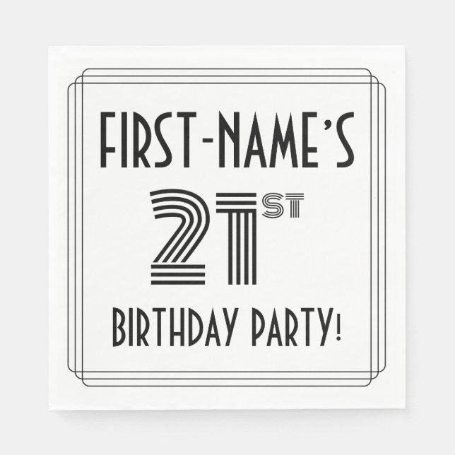 Art Deco Inspired 21st Birthday Party, Custom Name Napkins (Front)