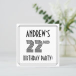 [ Thumbnail: Art Deco Inspired 22nd Birthday Party, Custom Name Invitation ]