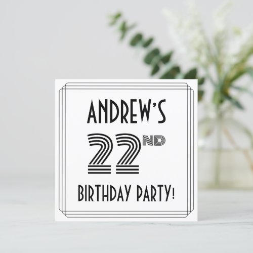 Art Deco Inspired 22nd Birthday Party Custom Name Invitation