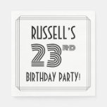 [ Thumbnail: Art Deco Inspired 23rd Birthday Party, Custom Name Napkins ]